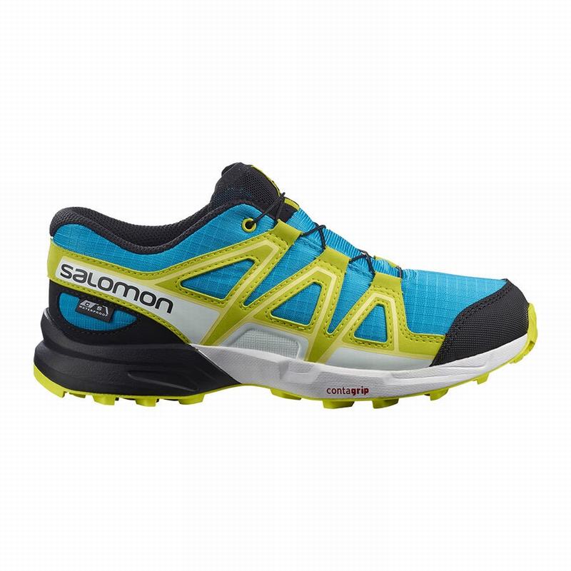 Salomon Israel SPEEDCROSS CLIMASALOMON™ WATERPROOF - Kids Trail Running Shoes - Blue/Green (OYWU-429